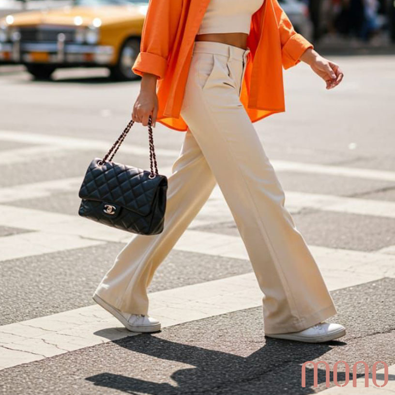 ست کتونی کرم با رنگ نارنجی