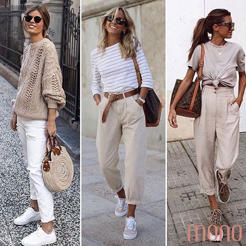 استایل اسپرت با کتونی کرم و شلوار کوتاه