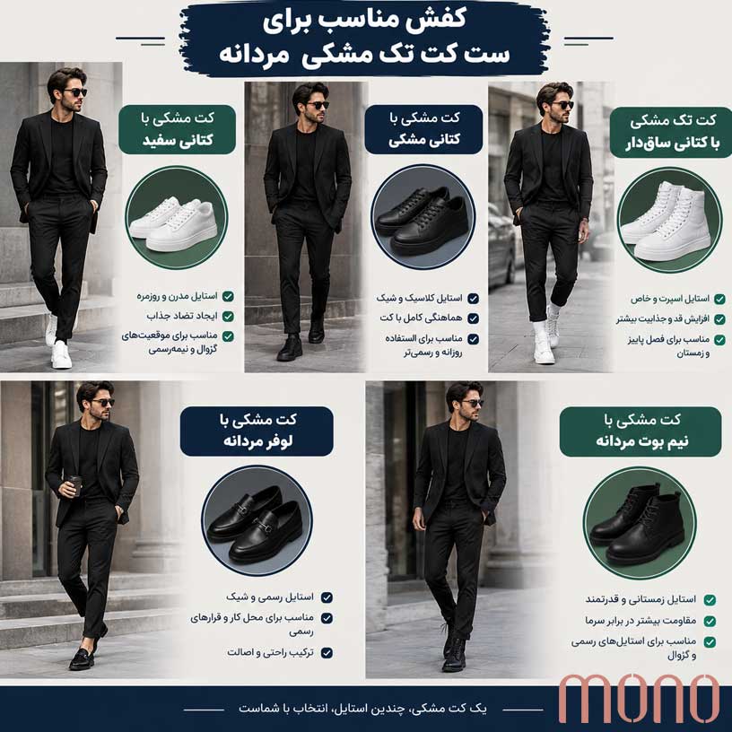 کفش مناسب برای ست کت تک مشکی مردانه
