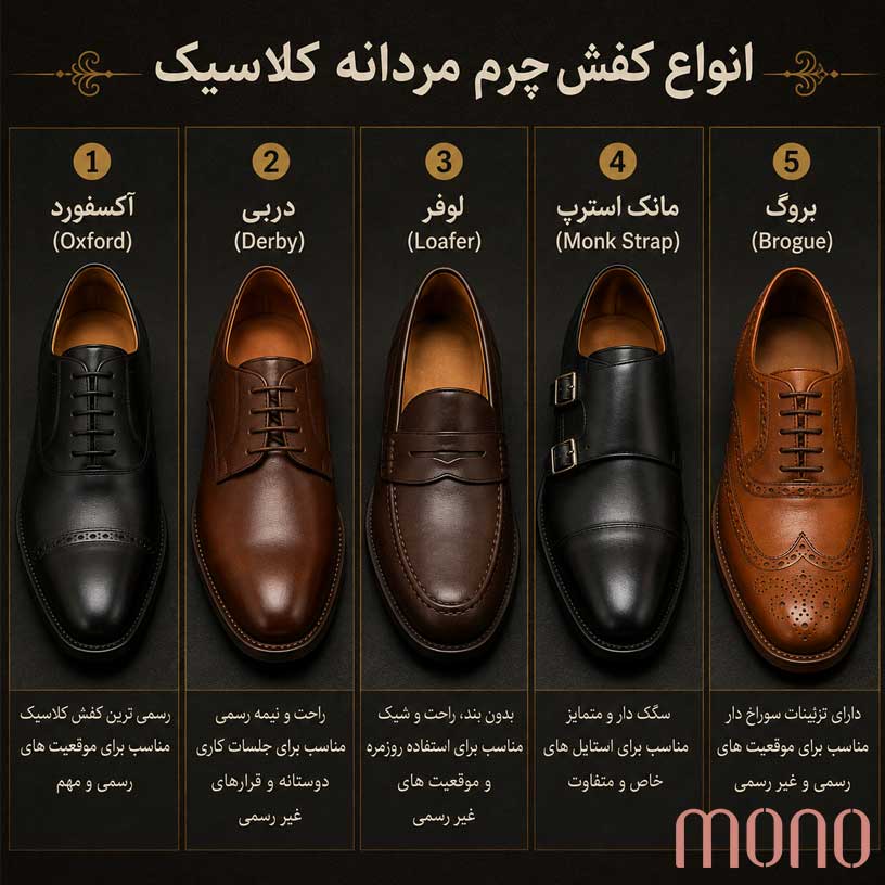 انواع کفش چرم مردانه کلاسیک