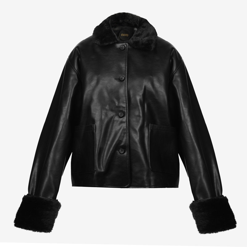 کاپشن یقه خز چرم صنعتی mono مدل C5002